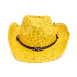 Old Stone Straw Cowboy Cowgirl Hat for Men Women Unisex Summer Winter All Season Wide Brim Sun Hat Dallas Western Style for Safari Fishing Beach Golf Hiking Multipurpose, Chloe Yellow