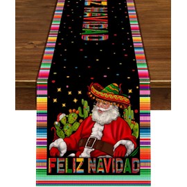 Nepnuser Feliz Navidad Table Runner Mexican Christmas Winter Holiday Party Decoration Home Kitchen Dining Room Decor (Pattern-A, 13" x 90")