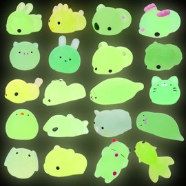Squishy Luminous 30 Pieces Mini Squeeze Toy Mochi Squishies Fluorescent Squeeze Kawaii Anti-Stress Toy Party Gifts Decoration for Boys and Girls, Random Style and Colour