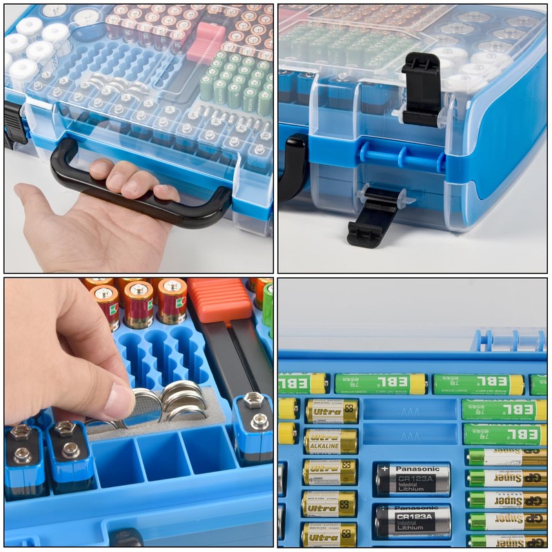 Battery Storage Organizer Case Holder Box with Tester, Double-Sided Batteries