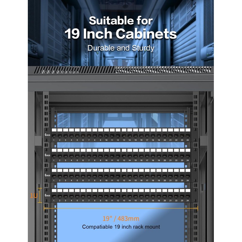 Enmane 24 Port Patch Panel Cat6A RJ45 Passthrough Unshielded Keystone