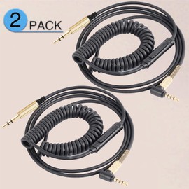 FAAEAL Solo3 Coiled Audio Cable Replacement for Beats Studio3/Marshall Major3 Major4 Wireless Headsets,3.5mm in-line mic Volume Control Headphone Cord (8ft w/mic 2-Pack)