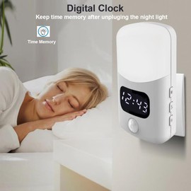 LUXON LED Motion Sensor Night Light with Digital Alarm Clock,Bathroom Clock Plug Into Wall 4000K Warm White,Dusk to Dawn Sensor for Bedroom,Hallway,Bathroom,Kitchen,Stair Indoor (12Hour Format)
