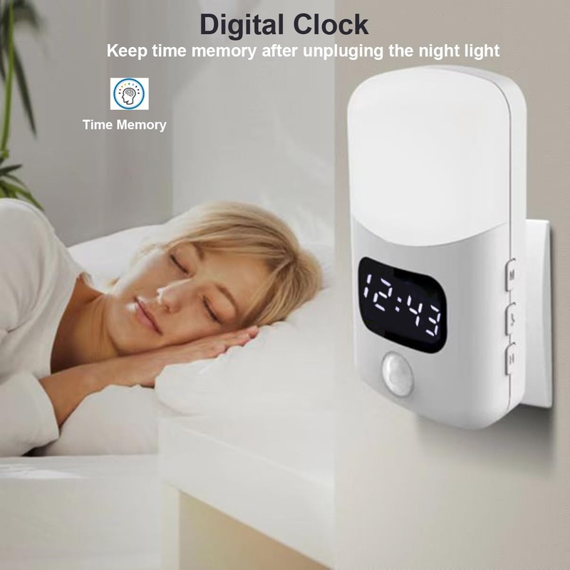 LUXON LED Motion Sensor Night Light with Digital Alarm Clock,Bathroom