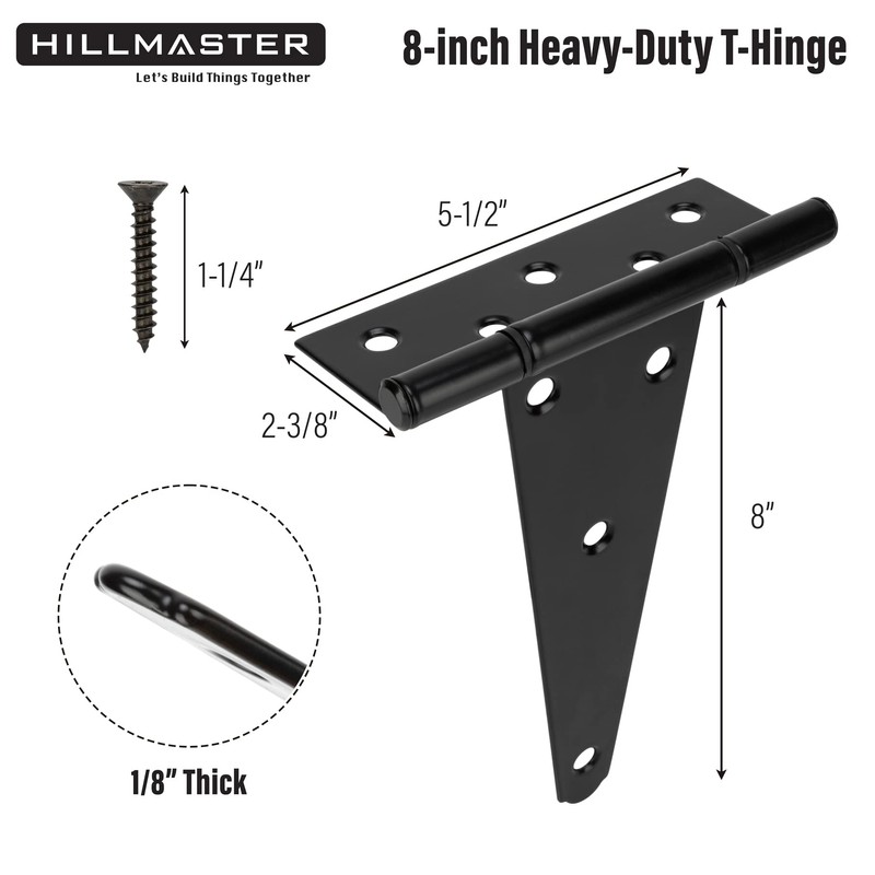 HILLMASTER 8 Inch T-Strap Heavy Duty Shed Door Hinges Gate