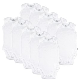 HonestBaby Organic Cotton Sleeveless Bodysuit Multi-Pack, 10-Pack Honestly Pure White, 24 Months
