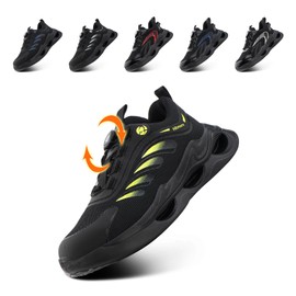 Loiston Safety Shoes Men Women Work Shoes Steel Cap Shoes Sporty Protective Shoes with Steel Toe Cap Work Trainers Breathable Lightweight Non-Slip EU 37-47, A01 Green