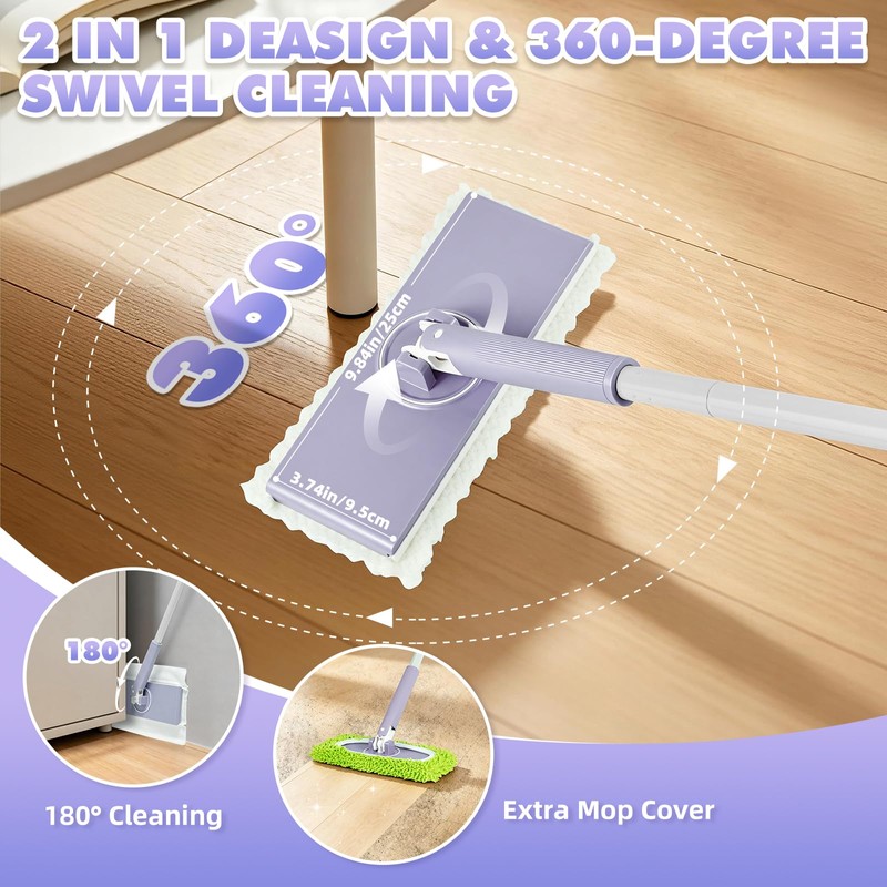 Hands Free Flat Mop with 63" Long Handle, Clamp Mop,Click