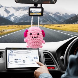 Crochet Axolotl Car Hanging Ornaments,Cute Aesthetic Rearview Mirror Hanging,Rear View Mirror Crochet Car Accessories,Handmade Polyester Fiber Cars Decor