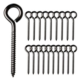 Muzata 20Pack 3.3Inch M6 Black Screw Eye Hooks Stainless Steel Heavy Duty Screw for Wood Securing Cables Wire Terminal Ring Eyelet Stand Self Tapping Eye Bolt Indoor Outdoor CR18