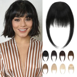 SLEEKALON Clip On Bangs Human Hair Clip in Bangs Blonde Fake Bangs Real Human Flat Thick Hair Bangs for Thin Hair Wispy Bangs Hair Extension Bangs Hairpiece for Women Daily Wear (#613-Bleach Blonde)