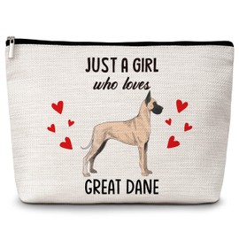 Dog Lover Gift Makeup Bags, Just A Girl Who Loves Dogs Cosmetic Bag, Great Dane Makeup Pouch Gifts for Dog Lovers Pet Owners, Birthday Christmas Gifts for Girls Women Friends -66