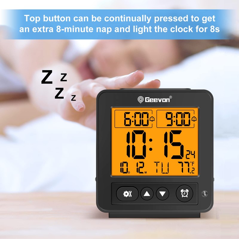 Geevon Small Atomic Travel Alarm Clock with Auto/8s Backlight, 2