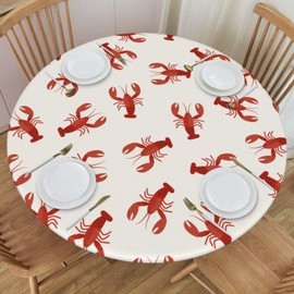 Delerain Red Lobsters Crawfish Round Fitted Tablecloth, Waterproof Round Table Cloth with Elastic Edged Washable Table Cover for Indoor Outdoor Fits 45"-50" Tables, Medium