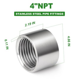 TAISHER 1PCS 304 Stainless Steel Cast Pipe Fitting, Coupling, 4" x 4" NPT Female Threaded