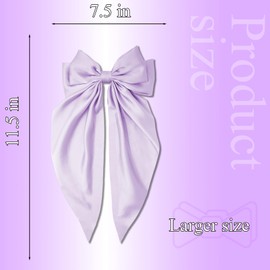 Big Hair Bows Silky Satin Hair Bow with Long Tail Hair Ribbons Bows Hair Clips Cute Hair Accessories for Women (Purple,1Pcs)