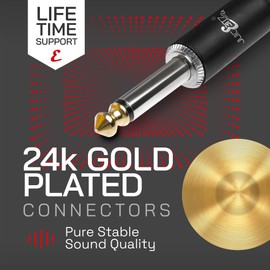 JuicEBitz Guitar Lead 2m. 6.35mm 1/4 Inch Jack to Jack Plug Cable. Pro Series Amplifier Speaker Cable. Straight to Angled Connectors. Studio Performance. Red Braided Electric Guitar Cable 2m.