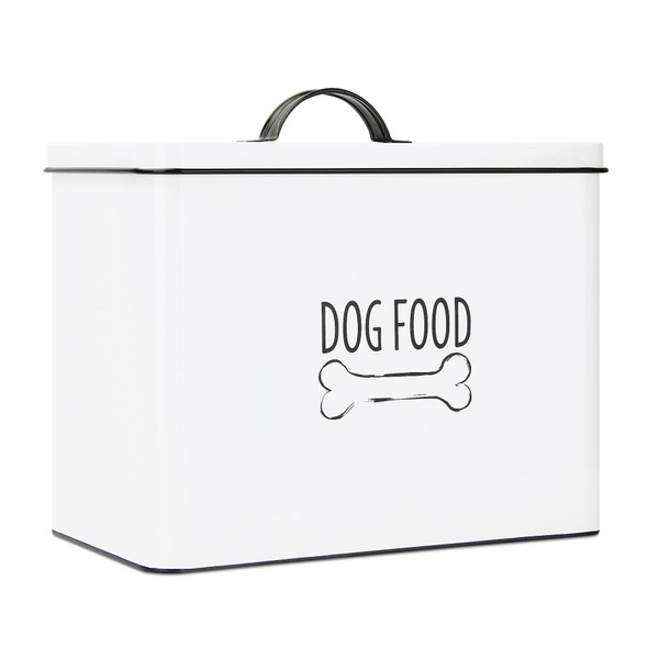 OUTSHINE White Farmhouse Dog Food Storage Container 15 lb | Large Metal Dog Food Canister with Fitted Lid | Cute Container for Dog Food | Decorative Dog Food Bin | Best Gift for Dogs and Pet Owners