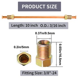 MuHize Premium 3/16 x 10" Copper Brake Line Kit - Inverted Double Flared Ends with 2 Unions & Fittings for Easy Installation