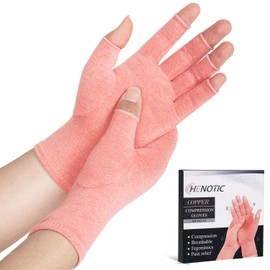 HENOTIC Arthritis Compression Gloves for Women Men, Fingerless Breathable & Moisture Wicking Compression Gloves for Relieving Carpal Tunnel Aches, Rheumatoid Pains, Joint Swell Pink M