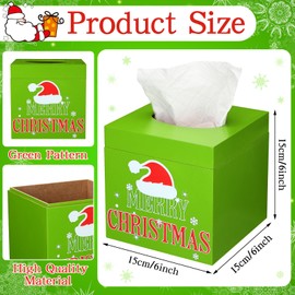 Yookeer Christmas Lime Green Tissue Box Cover Square Wooden Decorative Tissue Box Holder Cube Organizer for Home Tabletop Night Stands Bathroom Kitchen Car Desk Office Decor, 5.9 x 5.9 x 5.9 Inches