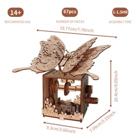 3D Wooden Puzzle for Adults Hand Butterfly Music Box You are My Sunshine Handmade Assembly Model Kit Holidays Brthdays