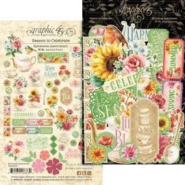 Graphic 45 SEASON TO CELEBRATE 60pc Die Cut Ephemera Assortment Set Scrapbook
