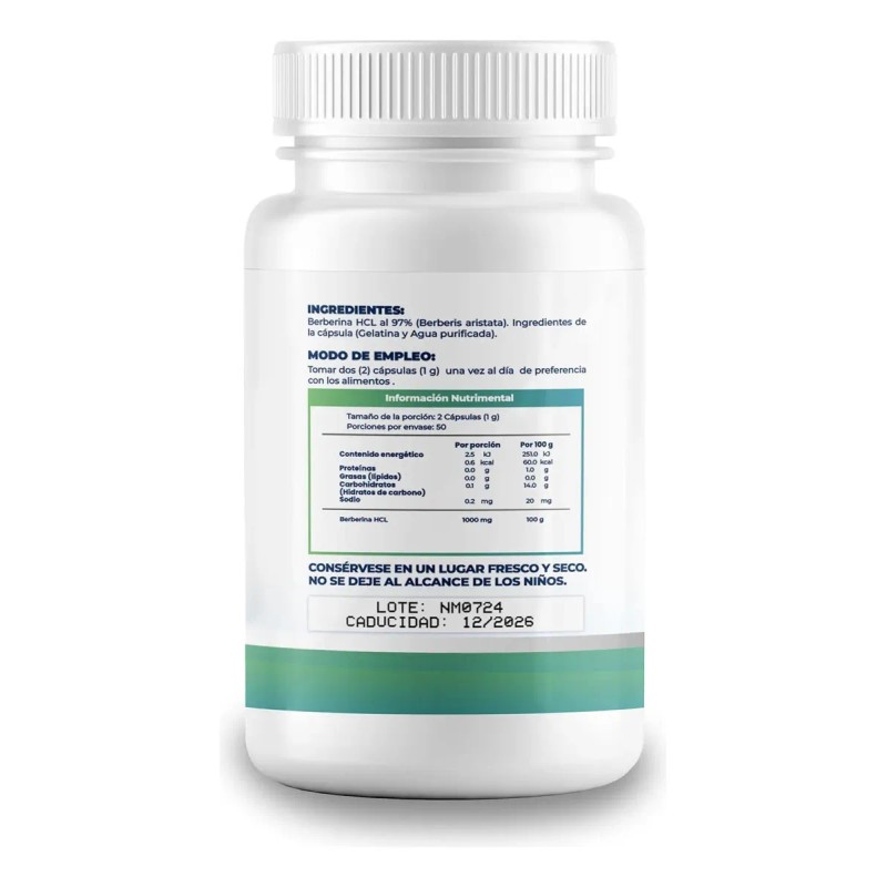 Berberina Hcl 100 Cápsulas Naíma Soporte Metabólico Digestivo Gluten
