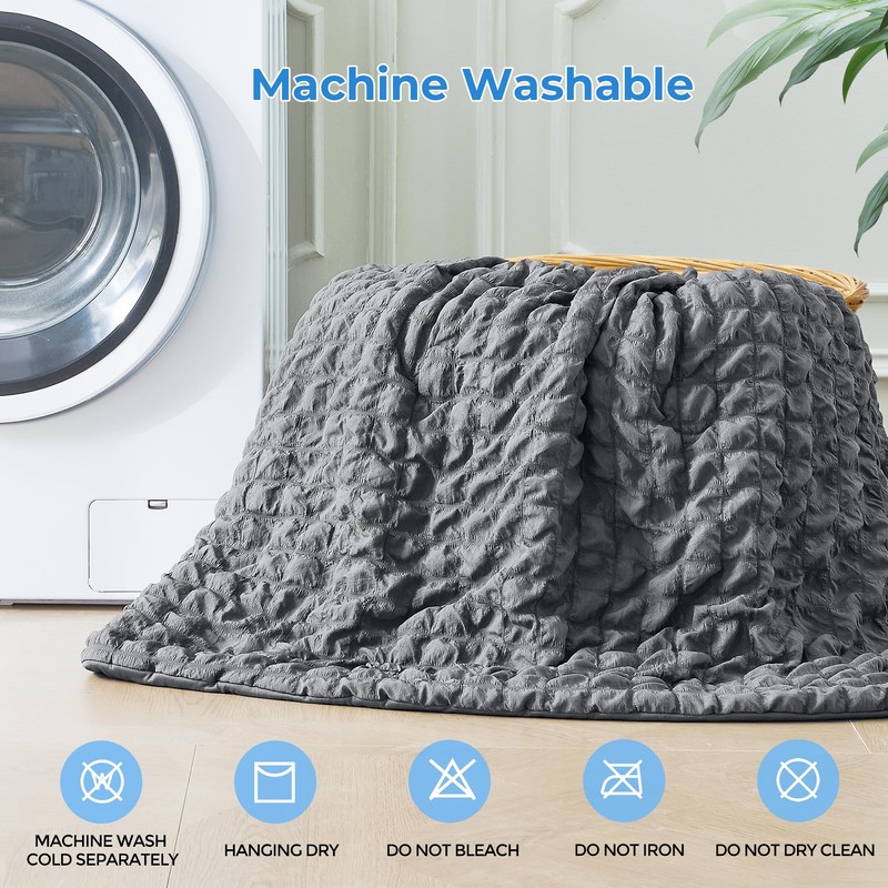 bedsmile Seersucker Cooling Comforter Queen Size, Q-Max 0.45 Reversible Cooling