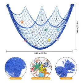 JINTANG Fishing Net Decoration, 100 x 200 cm Decorative Fishing Net with Shells, Photo Wall Hanging, Decoration Mediterranean Style Fishing Nets for Room, Wedding, Photography