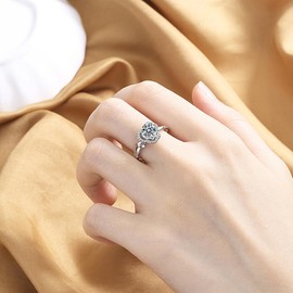 AIFUYUDM Women's Rings Sterling Silver 925 Cubic Zirconia White Brilliant Cut Engagement Ring Promise Rings Wedding Ring Women's Ring for Bride Anniversary Birthday Gift Rings with Gift Box, Silver