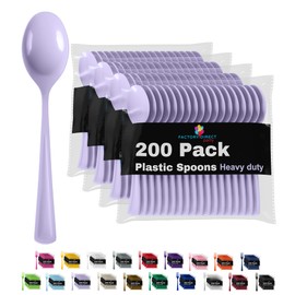 Disposable Lavender Plastic Spoons 200 Pcs - Heavy Duty Lavender Plastic Disposable Cutlery - Lavender Disposable Flatware, Lavender Plastic Silverware, Plastic Spoons Lavender Exquisite