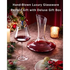 JBHO Hand Blown Italian Style Crystal Burgundy Wine Glasses - Lead-Free Premium Crystal Clear Glass - Set of 2-21 Ounce - Gift-Box for any Occasion
