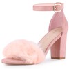 Perphy Fluffy Feather Heels Ankle Strap Chunky Fur Heels Sandal