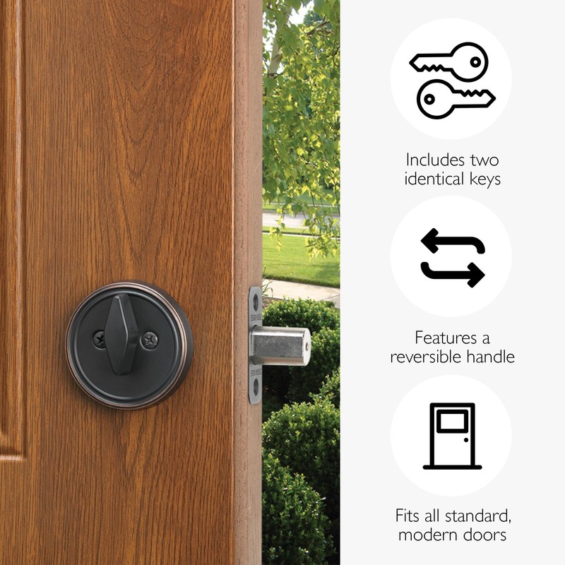 Keyed Entry Door Deadbolt with One Keyed Side and Twist-Knob