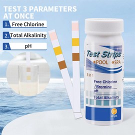 100 PCS Swimming Pool Clearwater & Hot Tub Test Strips,3 in 1 Ph Test Strips Set,Rapid Easy,Accurate,Measurement of PH,Alkalinity,Free Chlorine,for Lazy Spa/Tubs/Pool Water Testing Kit Accessories