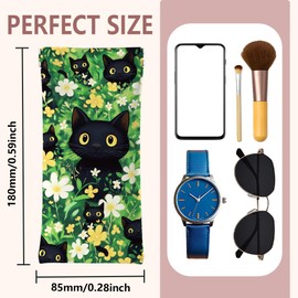 GLOBLELAND Black Cat Soft Glasses Case Flowers Squeeze Top Eyeglass Case Travel PU Leather Sunglass Case Portable Sunglasses Pouch for Women Men