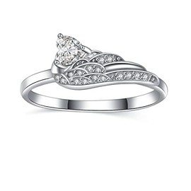 YMHOP Angel Wings Ring CZ Sterling Silver Feather Rings Size 7