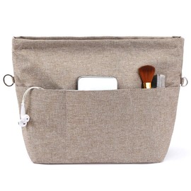 VANCORE Purse Bag Organizer Insert with 13 Pockets, Handbag and Tote Bag Inside Shaper with Zipper (Khaki, XSmall)