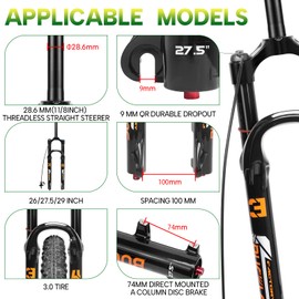 BUCKLOS 26/27.5/29 inch Travel 140mm MTB Air Suspension Fork, Rebound Adjustment 34mm Stanchions 1-1/8" Threadless Straight/Tapered 9*100mm QR Manual/Remote Lockout XC AM Mountain Bicycle Front Forks