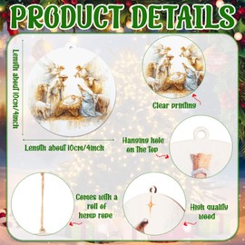 Colingmill 24 Pcs Nativity Watercolor Ornament Christmas Ornament Wooden Nativity Ornaments Hanging Religious Gifts for Christmas Tree Decor Stocking Stuffers Pastor Women Men Family Friend Christian