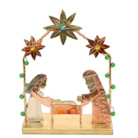 Pilgrim Imports Bronze Nickel and Copper Handmade Fair Trade- Floral Arch Nativity Tabletop