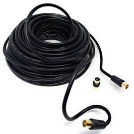 DRUT 20m TV RF Male to Male Aerial Antenna Coaxial Cable With Female to Female Coupler, Gold Connectors 75 ohm, 3C2V 65ft Black