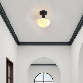 Pathson Vintage Flush Mounted Ceiling Lighting with Milk White Glass Shade, Mid-Century Style Ceiling Light Fixture for Hallway Foyer Loft Living Room Bedroom