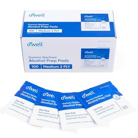 OWELL Almohadillas de preparación – 100 toallitas estériles envueltas individualmente, toallitas antisépticas medianas de 2 capas para desinfectar la 