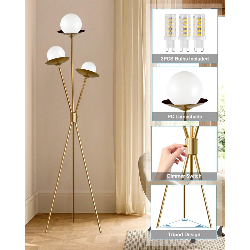 Lightdot Tripod Floor Lamp Dimmable Globe Floor Lamps with 3