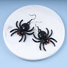 Inateannal Black Spider Dangle Earrings Onyx Spider Hook Earrings Gothic Horror Spider Earrings Vintage Exaggerated Spider Stud Earrings Jewellery for Women and Girls