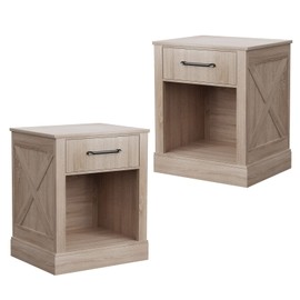 Giantex Farmhouse Nightstand Set of 2, Rustic End Table w/Drawers & Open Compartment, Wooden Sofa Side Table for Bedroom, Bedside Table, Oak
