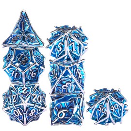 SIQUK 7-Piece DND Dice Set, Metal Dice Game, Polyhedral Dice, Hollow Game Dice, Dungeons and Dragons Dice for D&D, MTG, RPG (Blue & Silver)