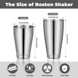 Lallisa 4 Pieces Cocktail Shakers Professional Bar Boston Shaker Set Stainless Steel Martini Shaker Drink Mixer Basic Tools Weighted Shake Metal Can for Bartenders, 18 Oz, 28 oz (Silver)